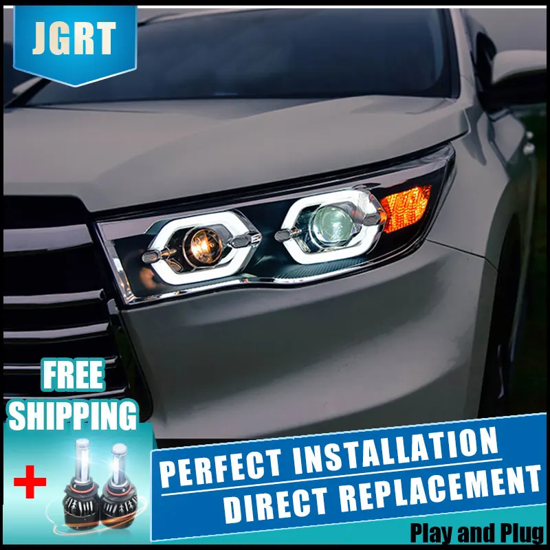 2PCS LED Headlights For Toyota Highlander 2015-2019 Car Led Lights Double Xenon Lens Accessories Daytime Running | Автомобили и
