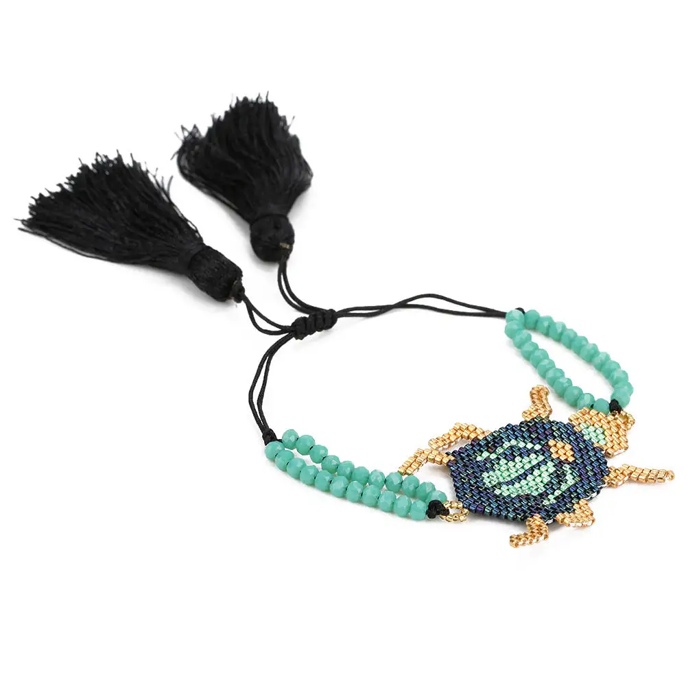 Go2boho MIYUKI браслет женский Зеленый Кристалл кисточкой Жук Pulsera Mujer счастливые насекомые браслеты в стиле бохо Handmad Delica бусины