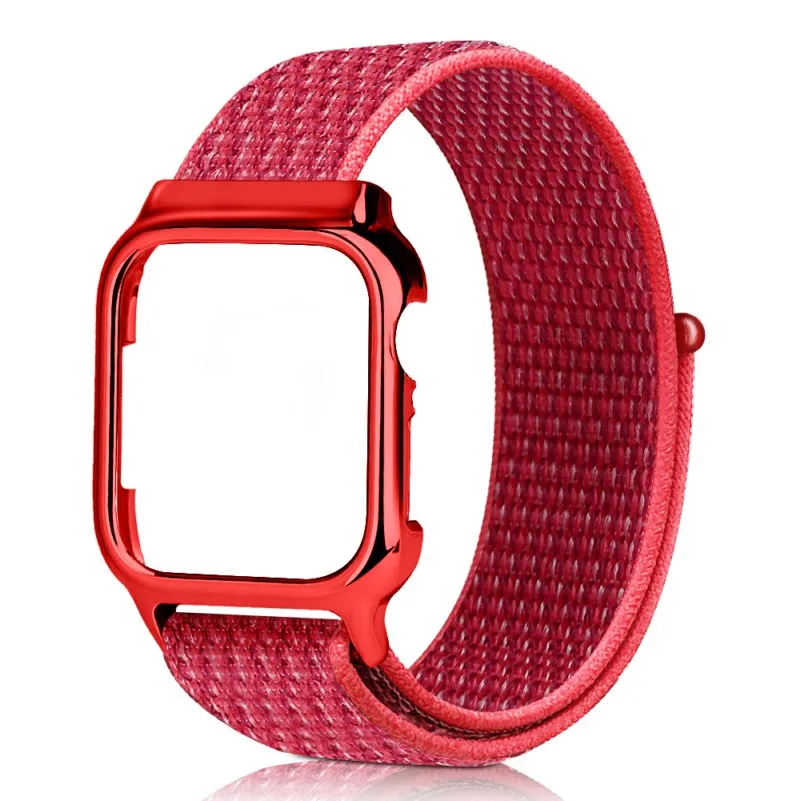Red 1 40 мм, 44 мм, ремешок с рамкой для Apple Watch, серия 4, новинка, нейлоновая Спортивная петля, магнитная застежка, Iwatch, браслет, защитный чехол, крышка - Цвет ремешка: Red 1