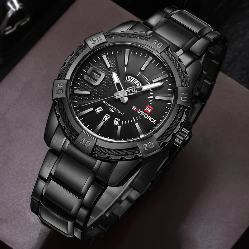 Black Black Silver NAVIFORCE, золотые часы для мужчин, люксовый бренд, нержавеющая сталь, мужские наручные часы, мужские часы,, люксовый бренд, Relogio Masculino - Цвет: Black Black Silver