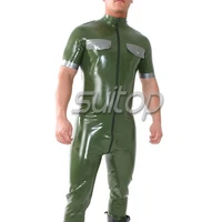 suitop handmade latex uniform party catsuit policy out fit with front zip through crotch