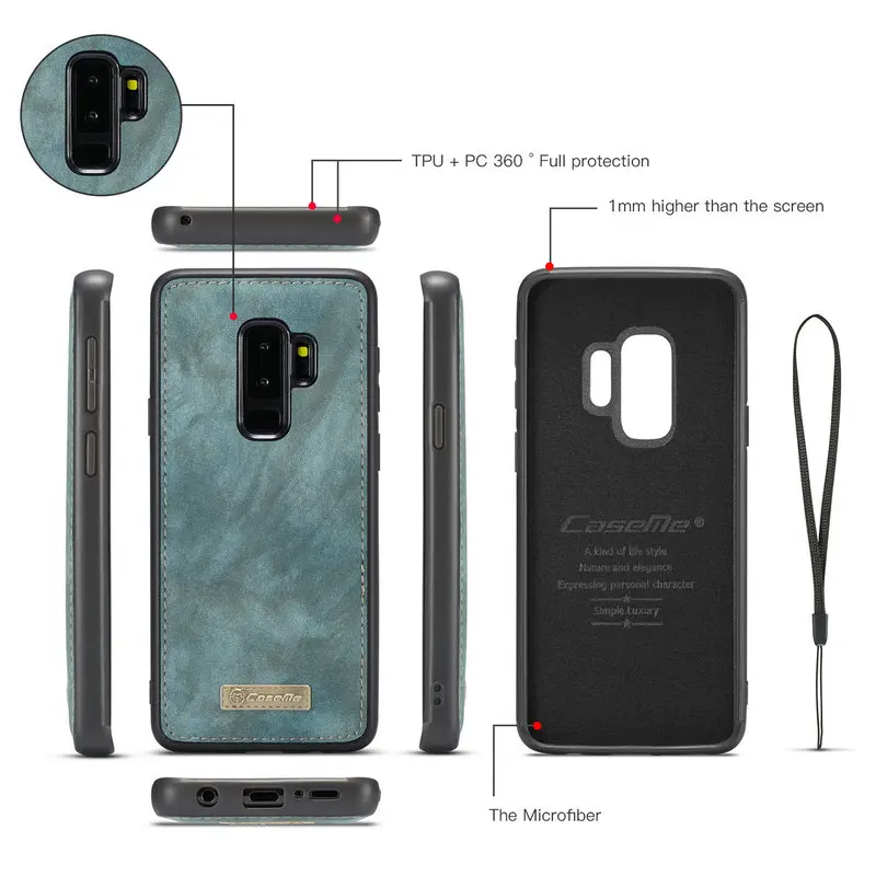 CaseMe кожаный чехол для Galaxy S9 Plus съемная 2 в 1 молния Кредитная карта кошелек для денег и карт чехол для samsung Galaxy S9 плюс Чехол