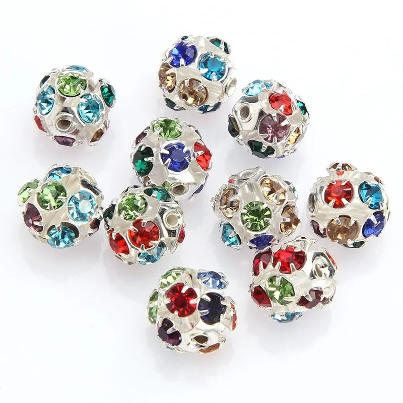 

20pcs Silver Rhinestone Crystal Rondelle Spacer Beads for Bracelet Necklace Making 10mm Wholesale DIY Jewelry Accessories