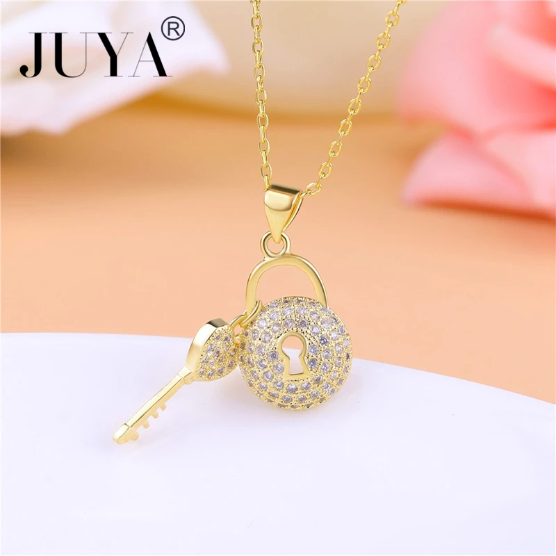 Collares mujer moda, Роскошные AAA циркониевые Стразы, подвеска с замком и ключом, ожерелье для женщин, ювелирное изделие, подарок, Золотое колье, ожерелье s