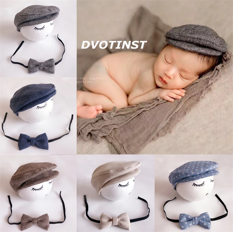 Dvotinst Baby Photography Props Newborn Gentleman Hat+Bow Tie Fotografia Accessories Infantil Studio Shoot Photo Shower Gifts