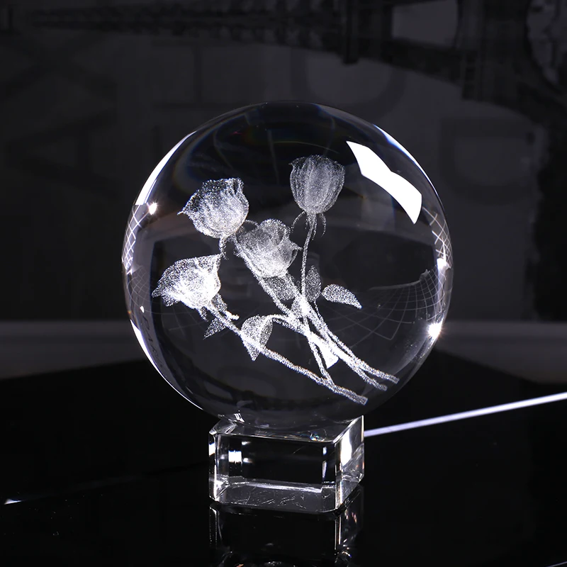 60mm 3D Laser Engraved A Bunch of Roses Sphere K9 Crystal Glass Ball for Birthday Gift Souvenir Home Decor Ornament Lovers | Дом и сад