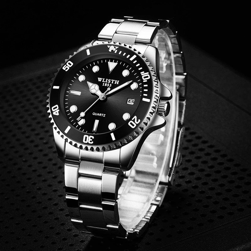WLITH2019relogio masculino роскошные серебряные мужские кварцевые часы из нержавеющей стали
