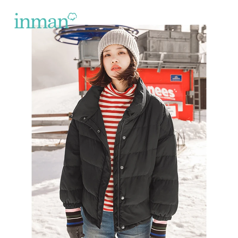 INMAN с высокой горловиной принтом контрастный цвет женское свободное Стильное