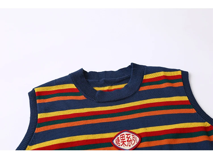 Оригинальный Женский Трикотажный жилет Preppy тонкий в цветную полоску на лето и