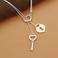 pure silver necklaces pendants fashion jewellery accessories lock key chains necklace for women collares christmas gifts
