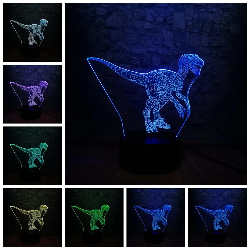 style 4 Парк Юрского периода акриловый светодиодный ночник 3D Динозавр свет RGB 7 цветов Изменение USB База переключатель выставка малыш Рождественская игрушка на подарок для мальчика - Испускаемый цвет: style 4