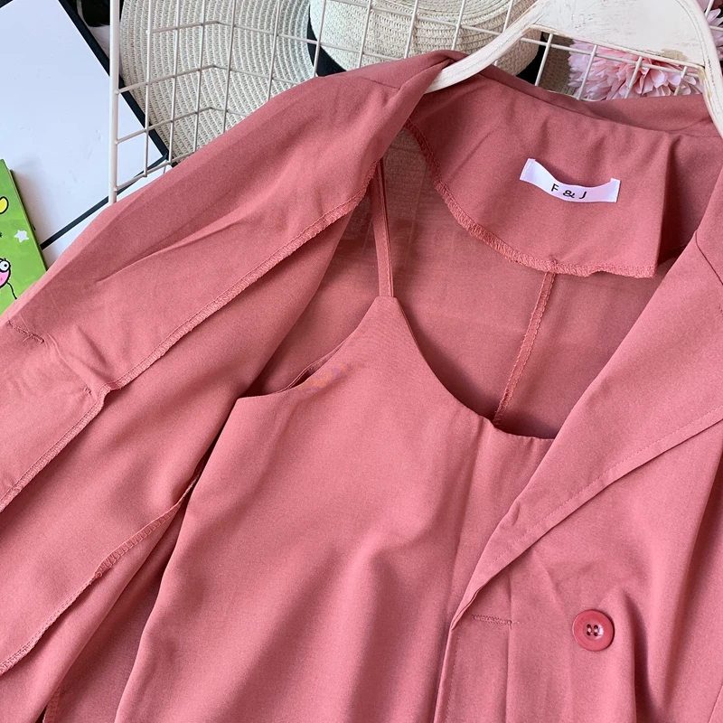 ALPHALMODA Лето Осень женский жакет с длинным рукавом+ топ на бретельках+ шорты повседневный комплект из 3 предметов женский однотонный наряд