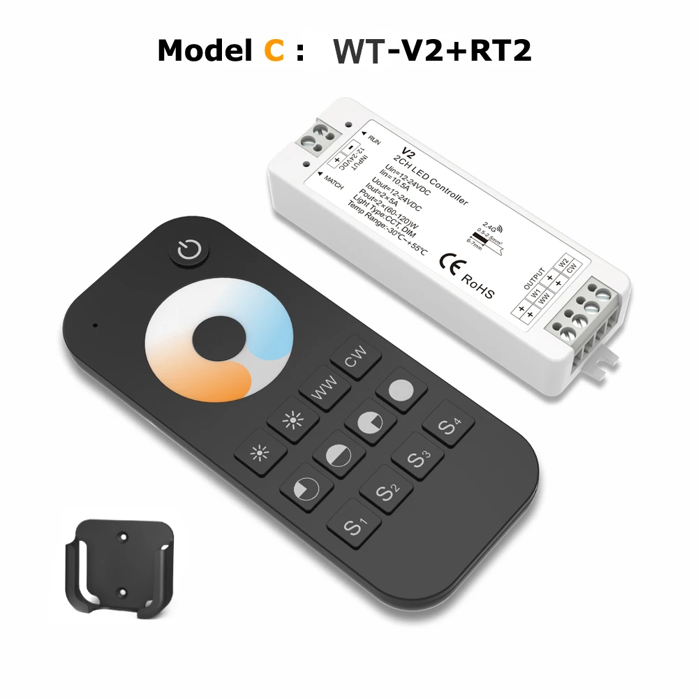Model C Светодиодный диммер CCT переключатель 12 V 24V 10A 2CH 2,4 г WW CW один Цвет Светодиодные ленты светильник RF Беспроводной с Wi-Fi и дистанционным управлением Smart 12 регулятор напряжения - Цвет: Model C