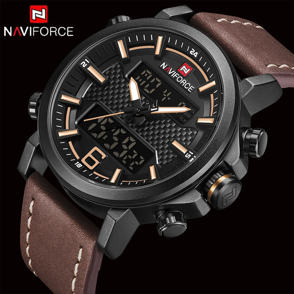 Часы наручные NAVIFORCE Мужские кварцевые модные брендовые Роскошные повседневные