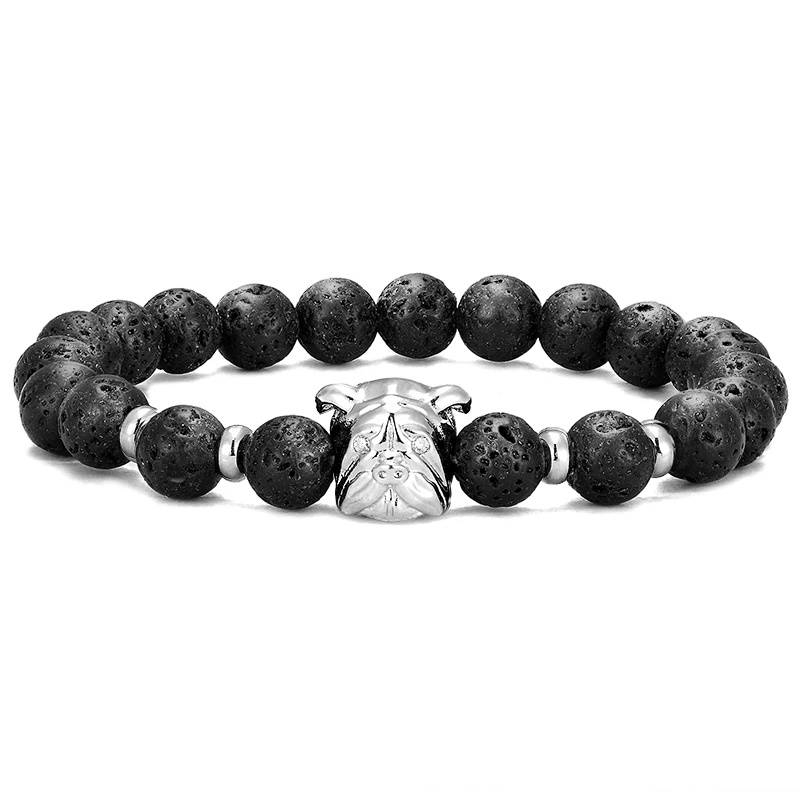 

LIVVY Fashion pug shape micro-inlaid zircon CZ bracelet natural stone volcanic stone beaded bracelet Valentine's Day gift