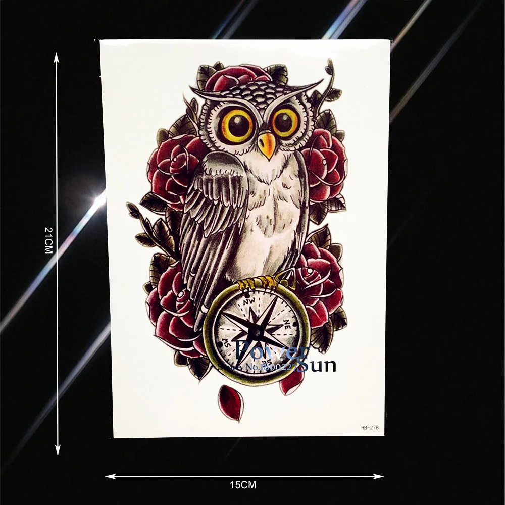 Классная Большая татуировка в виде совы водостойкие наклейки на рукава ФК