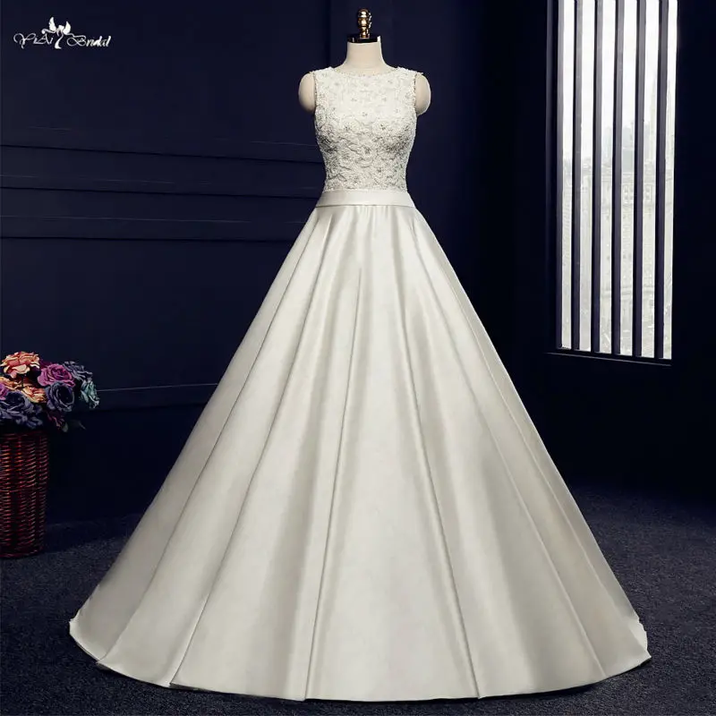 Атласное свадебное платье RSW986 с открытой спиной и бисером|satin wedding dress|wedding dresswedding