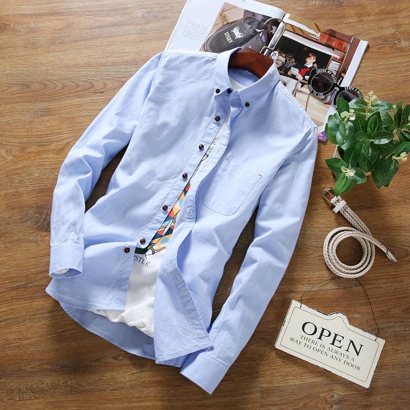AMARYL 100% Cotton Shirt 2017 Spring Autumn New High Quality Fashion Men's Solid Color Casual Slim Fit Camisa Masculina | Мужская