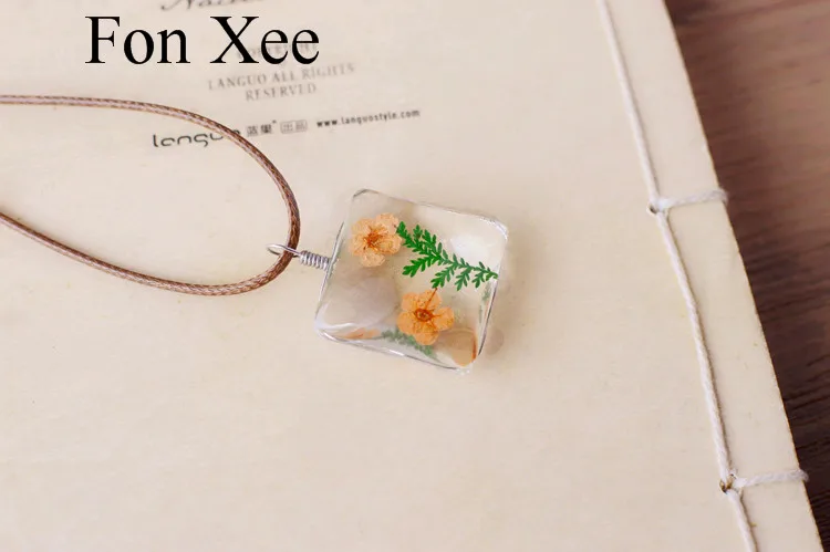 Fon XEE натуральный высушенный цветок ювелирное ожерелье квадратной формы