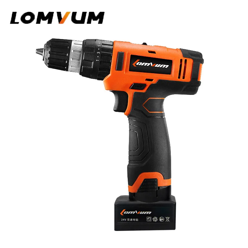 Аккумуляторная шуруповерт LOMVUM Hammer с переменной скоростью 2, электрическая Ударная дрель с 2 аккумуляторами, перезаряжаемый чехол Bax 24 В 45N. M