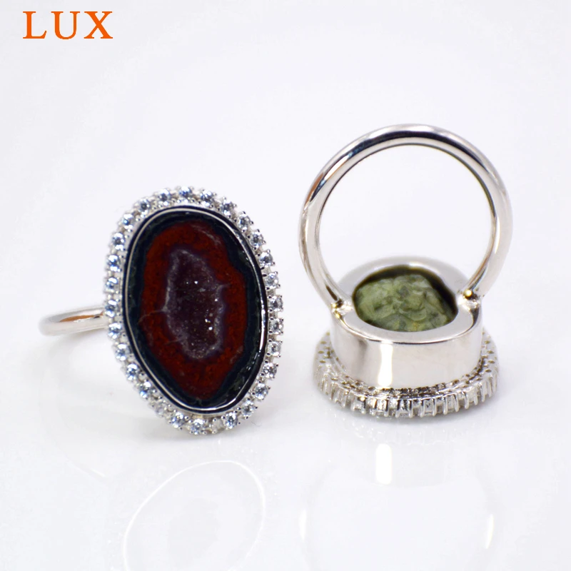 LUXjewelry 925 пробы Серебряное кольцо Geode Tabasco ювелирные изделия из Жеода CZ проложить
