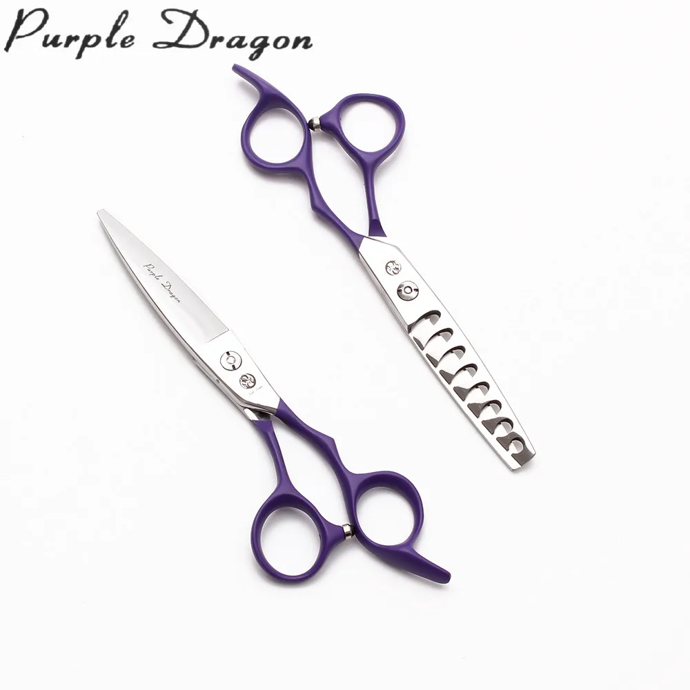 

9122# 6" Purple Dragon JP Stainless Violet Elastic Handle Hairdresser's Scissors Cutting Scissors Thinning Shears Hair Scissors