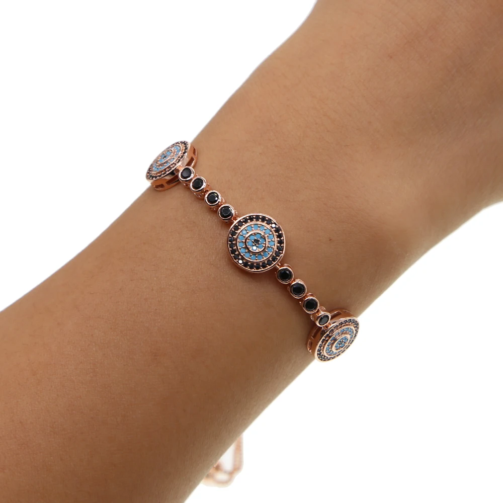 Женский теннисный браслет Pulseiras черный из бисера с цепочкой розового золота