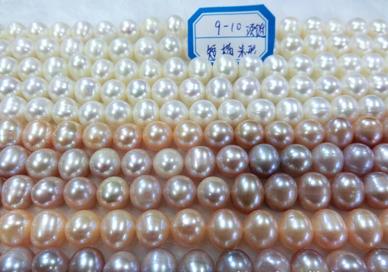 

9-10MM Near Round Freshwater Shell Pearls White Yellow Purple Loose Beads Semi-finished Necklace Jewelry Making Natural Stone