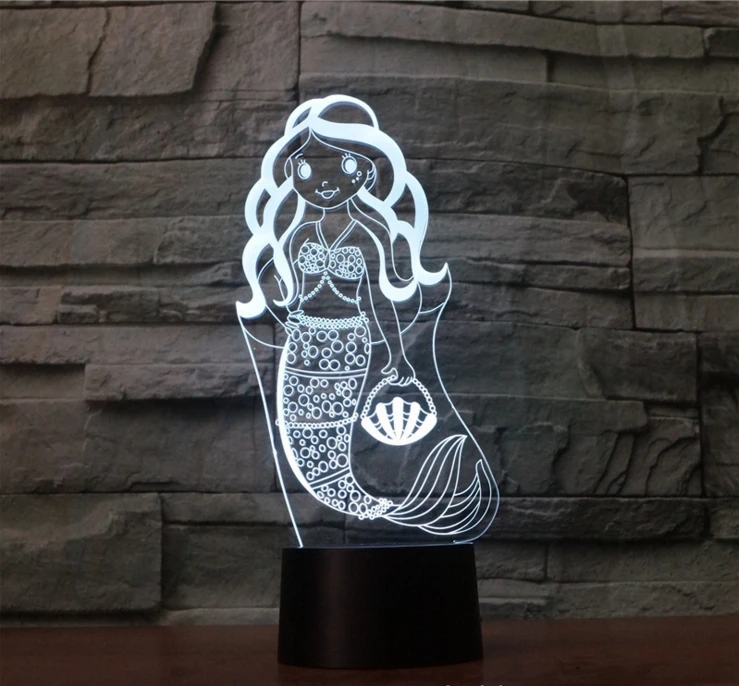 [Seven Neon] Бесплатная доставка Акриловая настольная лампа Русалка 7 цветов 3D Новинка