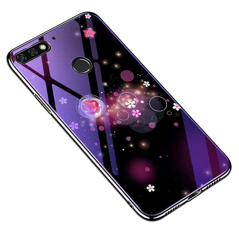 Чехол из закаленного стекла для телефона huawei Honor 7C AUM-L41, 5,7 дюймов, 7C, 5,99 дюймов, чехол, s покрытие, синий светильник, роскошный стеклянный чехол, Fundas Capa - Цвет: Colorful