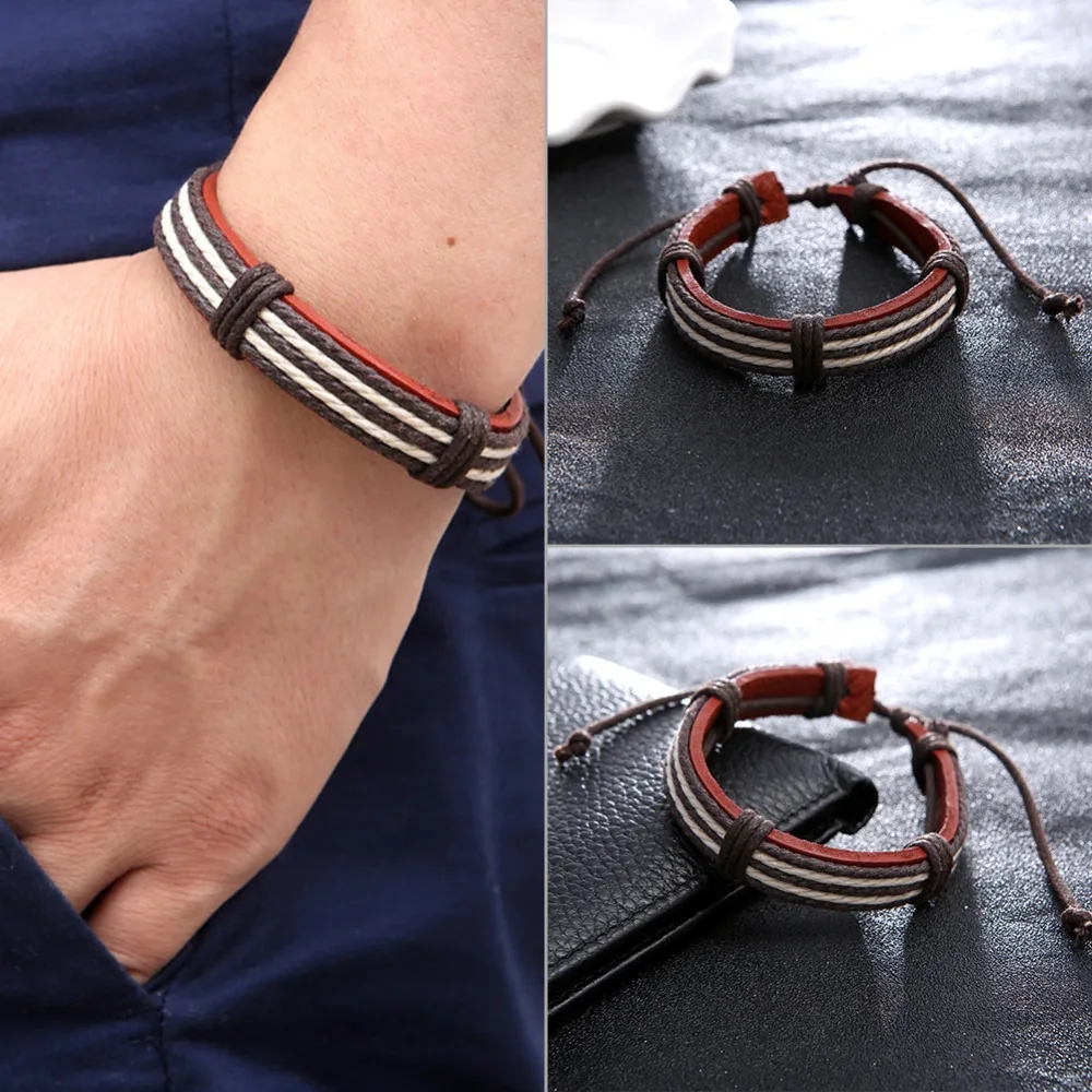 1 шт. мужской Для женщин Мода Браслеты пять Воск веревки ручной работы кожаные