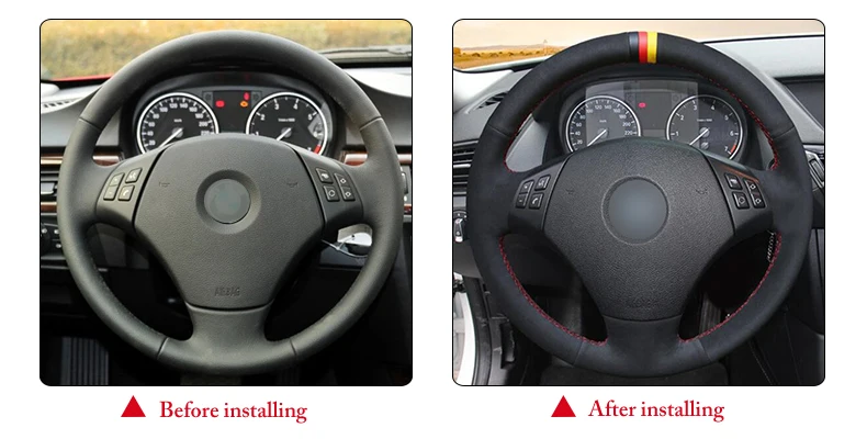 

Hand sewing custom Black Suede Car Steering Wheel Cover for BMW E90 320 318i 320i 325i 330i