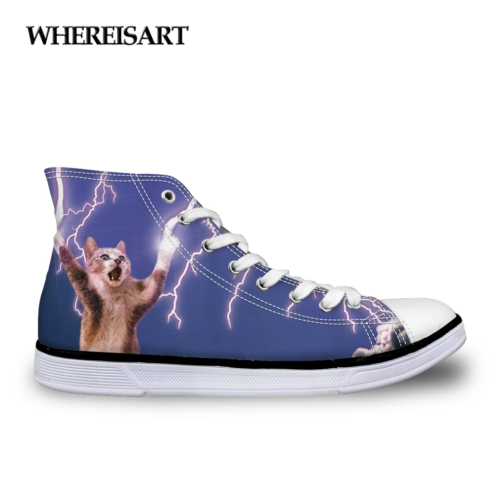 WHEREISART/женские кроссовки с рисунком кота и молнии женская парусиновая