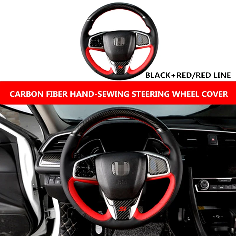 Black and red Чехол рулевого колеса автомобиля для Honda Civic 10th 38 см ручная работа DIY микро волоконная крышка колеса автомобиля с иглой - Название цвета: Black and red