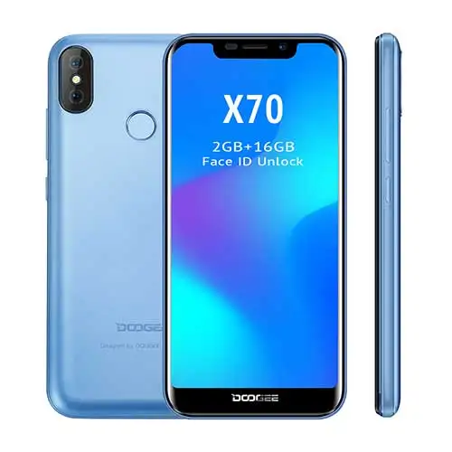 DOOGEE X70 смартфон 5,5 ''u-образная 19:9 MTK6580 четырехъядерный 2 Гб ОЗУ 16 Гб ПЗУ Двойная камера 8,0 МП Android 8,1 4000 мАч - Цвет: Blue