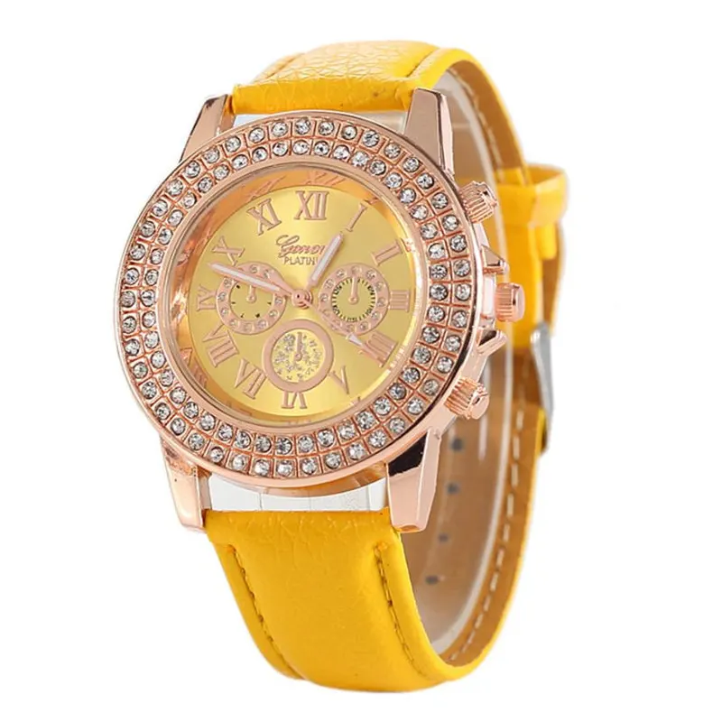 

2018 Gold Watch Women Luxury Brand Diamond Dial New Ladies Quartz-Watch Gifts For Girl Leather wrist watches relogio feminino #C