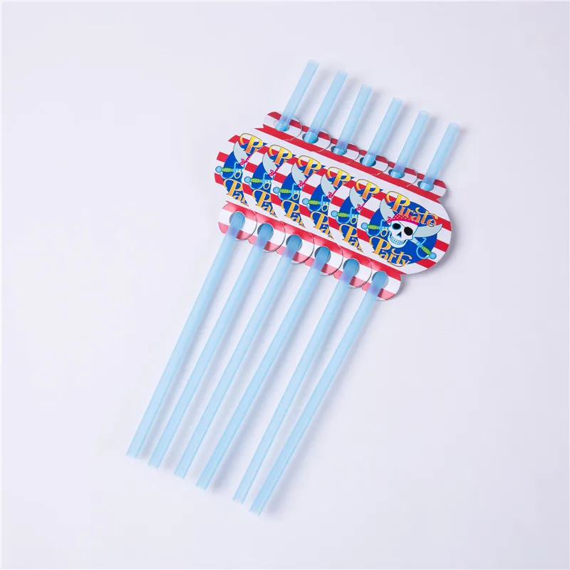 Straw 6 pcs Пиратская тема, детские принадлежности для дня рождения, одноразовая посуда, бумажные чашки, тарелки, салфетки, баннер, скатерть, декор для детского душа - Цвет: Straw 6 pcs