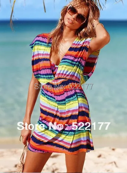 Летняя женская повседневная свободная сексуальная пляжная одежда с v-образным