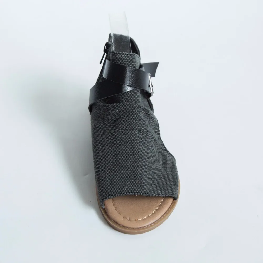 2019 Винтаж женские летние сандалии холст открытый носок обувь с открытым носком