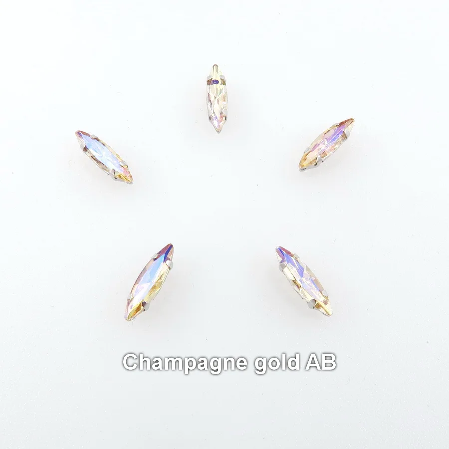 A3 Champagne gold AB AB цвета 4x15 мм silv коготь настройки тонкий Navette Marquis конский глаз Форма Стекло Кристалл пришить стразы аппликация diy отделка - Цвет: A3 Champagne gold AB