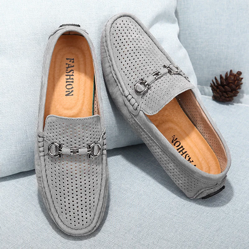 ALCUBIEREE мужские замшевые мокасины дышащие лоферы с дырками Летние слипоны на