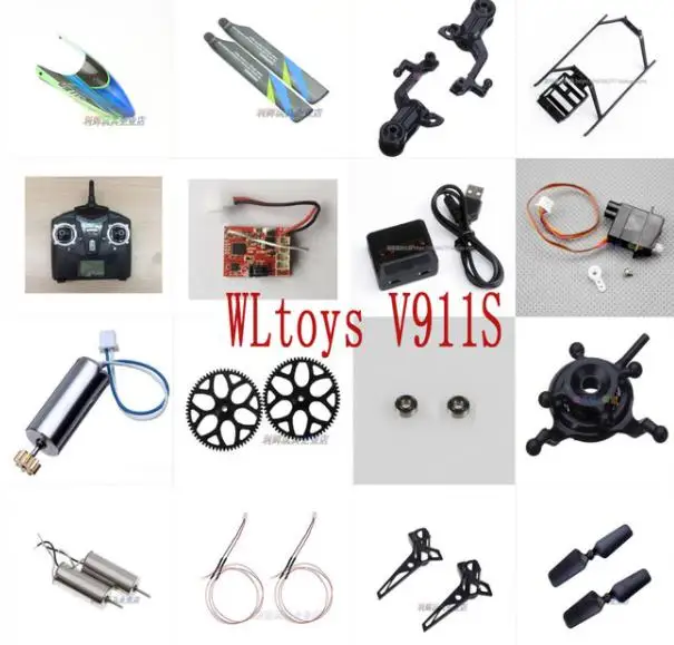 

WLtoys V911S RC Helicopter spare parts propellers blade motor landing gear servo Receiver charger remote Controller tail shell