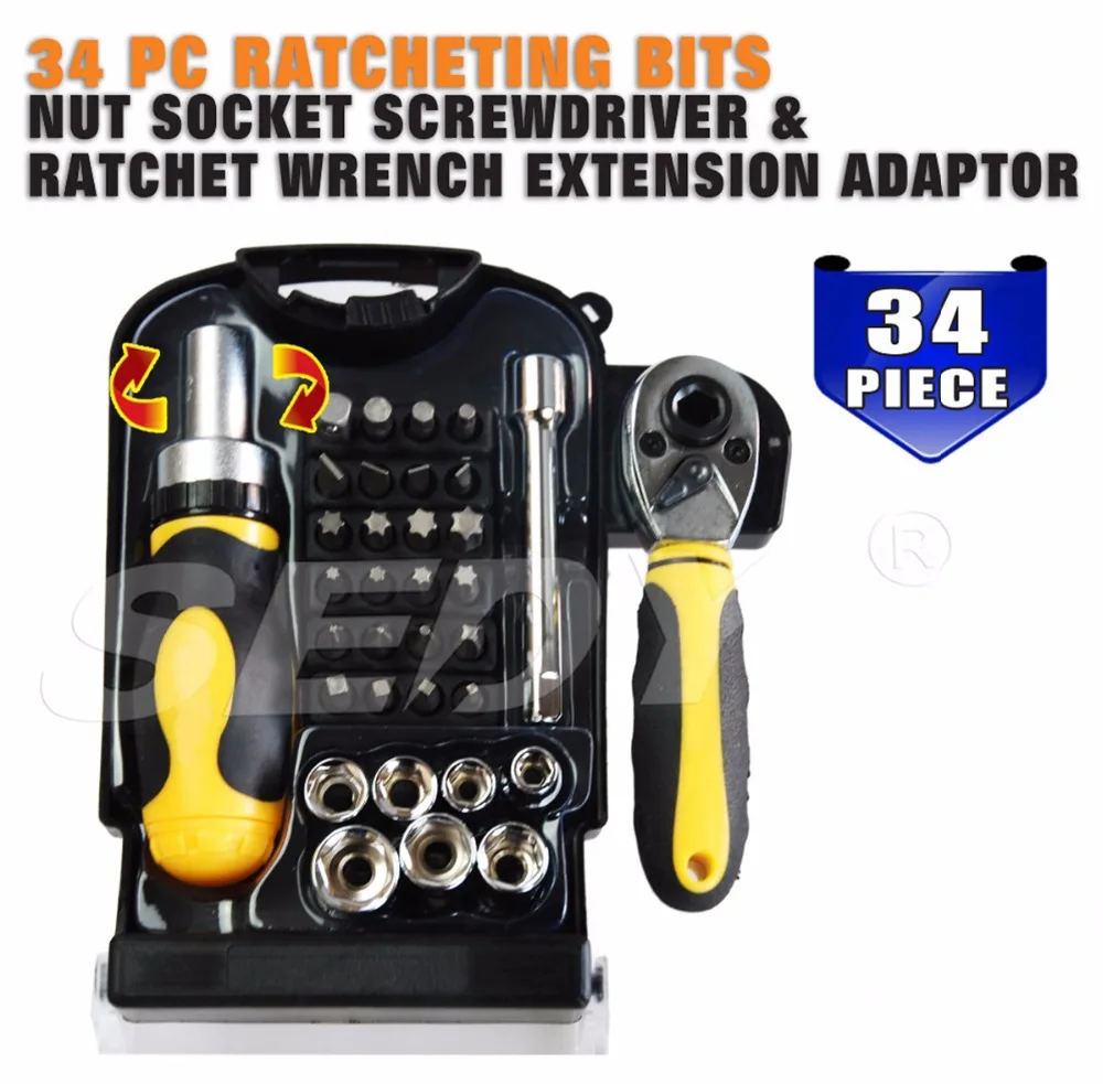 Бесплатная Доставка 34 шт. Ratcheting Бит гайка гнездо отвертка Ratchet Ключ Точности Multitul