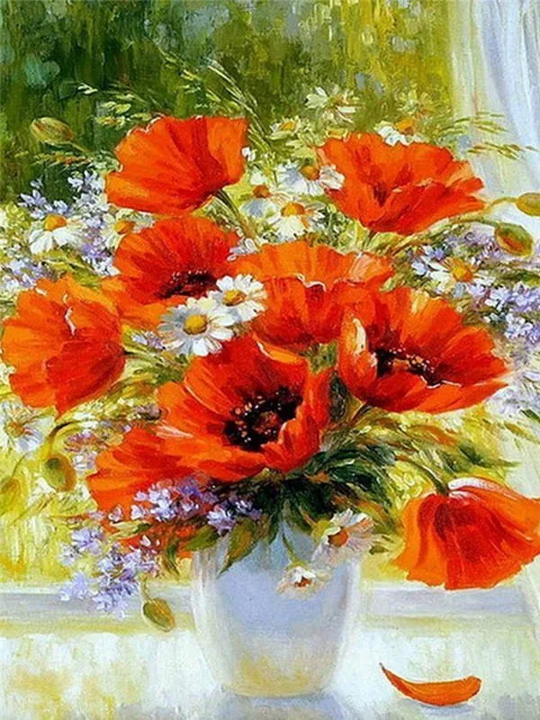 8072 Алмазная вышивка huacan Flowers стразы, квадратная/круглая Алмазная мозаика, алмазная живопись, цветок мака - Цвет: 8072