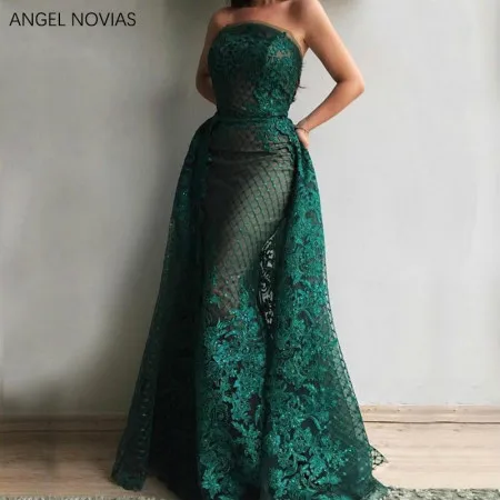 Зеленый ANGEL NOVIAS Длинное Элегантное зеленое кружевное вечернее платье Дубай Формальные Свадебные Вечерние платья abend kleider - Цвет: Зеленый