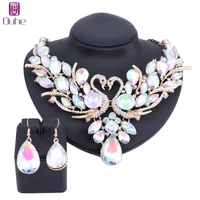 ouhe trendy gold color ab crystal swan bridal jewelry sets italian for women girls wedding jewelry sets costume accessories gift
