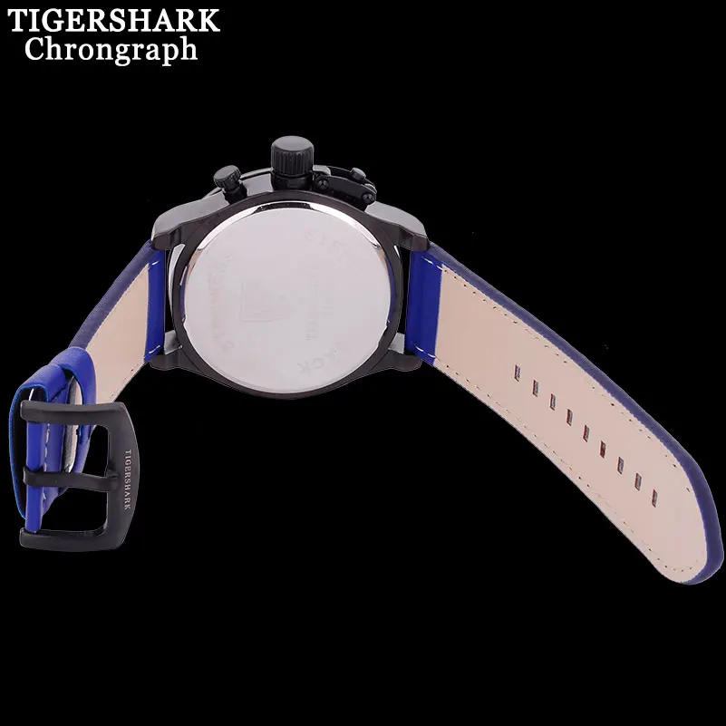 TIGERSHARK мужские спортивные часы кварцевые Топ бренд хронограф кожаный ремешок