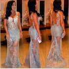 Женское Прозрачное платье-русалка без рукавов, белое кружевное очень светло-голубое модное сексуальное кружевное вечернее платье с подкладкой для выпускного вечера