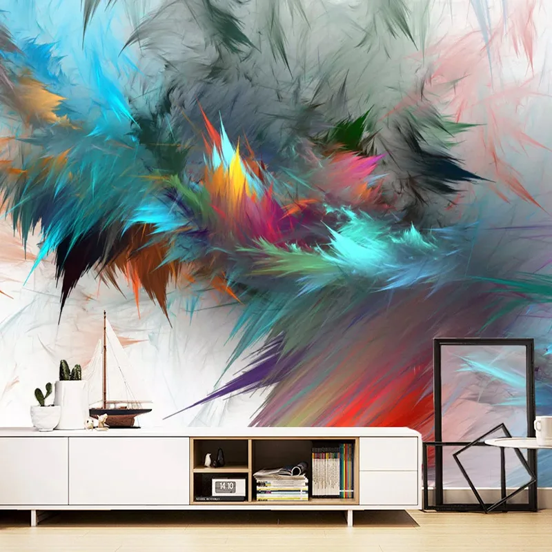 

Photo Wallpaper 3D Abstract Watercolor Art Colorful Feathers Murals Living Room Bedroom Creative Decor Wall Painting Papel Tapiz