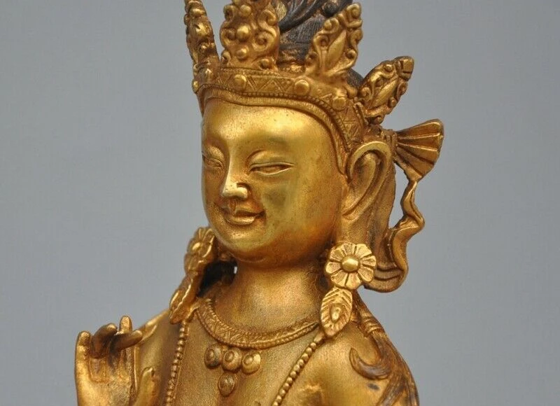 8 &quotТибетский буддизм бронзовый позолоченный зеленый Tara Kwan yin гуаньин статуя